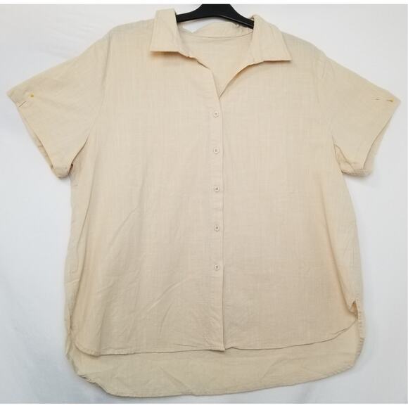 Unbranded-Women's Casual Button Down Short Sleeve Linen Cotton Work Shirt SZ XXL - Picture 1 of 8